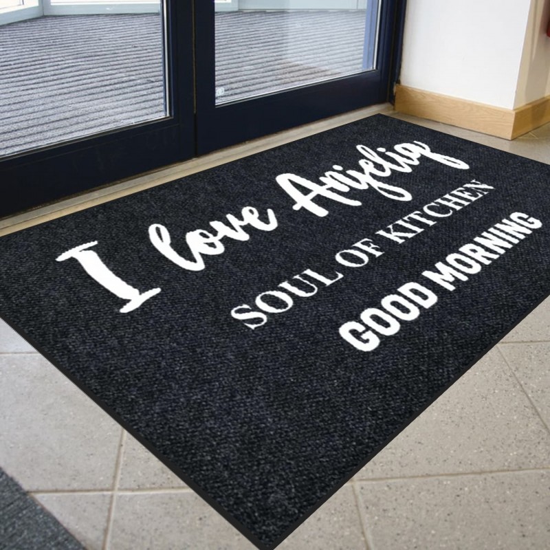 Beyaz El Yazılı Siyah Logolu Paspas