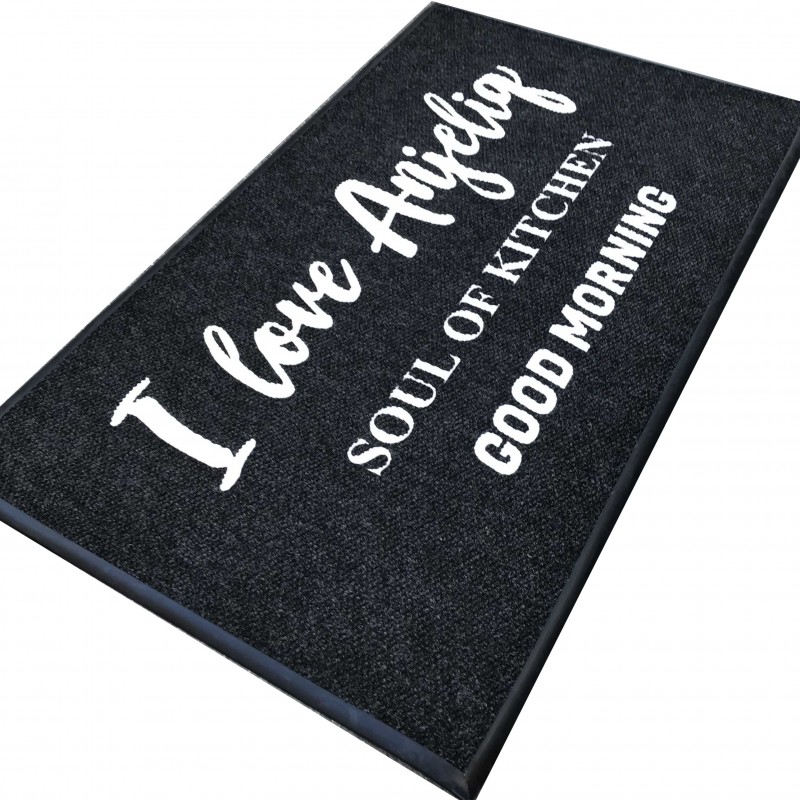 Beyaz El Yazılı Siyah Logolu Paspas