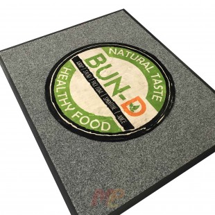 Ortası Baskılı Yeşil Gri Tabanlı Logolu Paspas